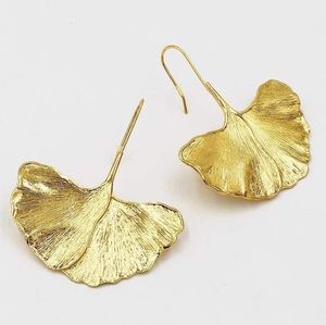 Gold Gingko Biloba Leaf Earrings 3D Nature Leaves Modern Botanical Statement